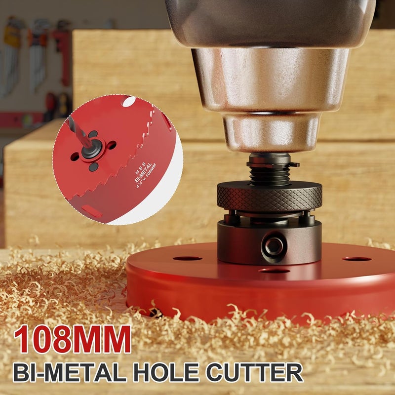 FIVELAKE 4-1/4" (108mm) Bi-Metal M42 High Speed Steel Hole Saw with Pilot Drill Bit, Smooth Cutting Edge for PVC, Drywall, Wood, Plastic, Gypsum Board, Rubber, Thin Metal - Image 5